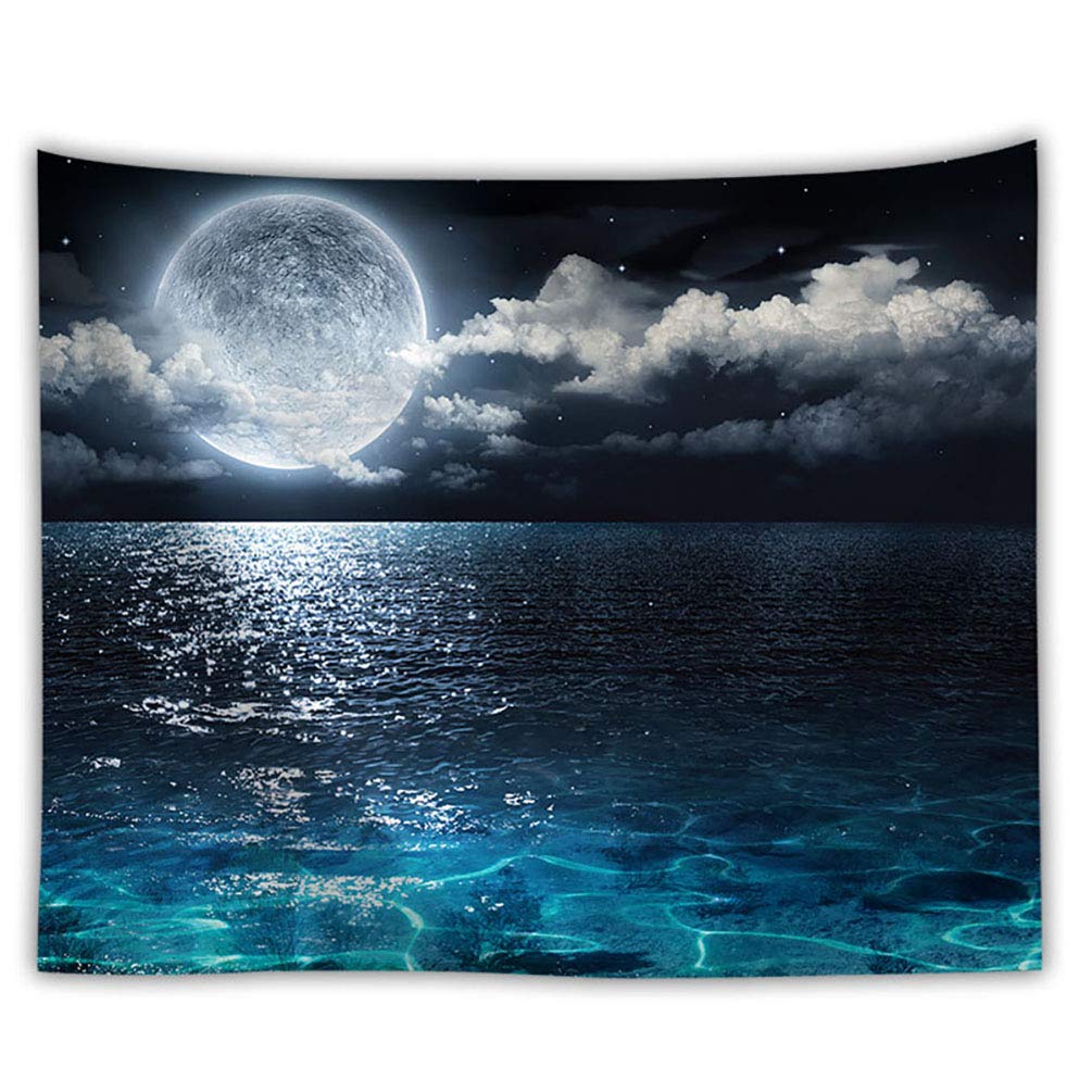 Amazon.co.jp: TSUBASI 夜景タペストリー 大判 美しい満月の夜空と海